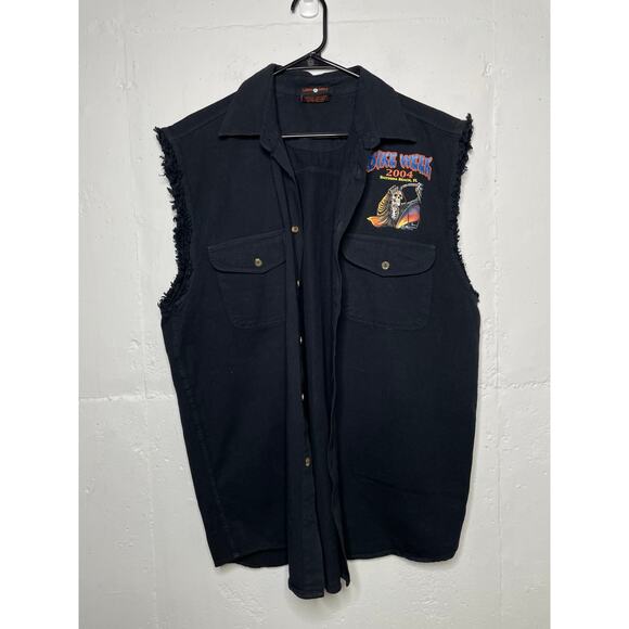 Biker Design Bike Week Daytona Beach 2001 Black Cutoff Vest Size Large Cotton - Picture 1 of 6